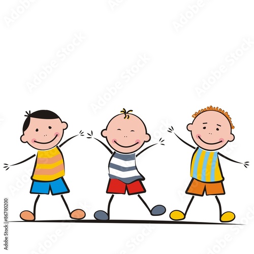 three happy kids, vector illustration