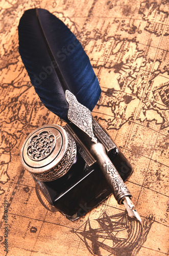 pen on an ancient map