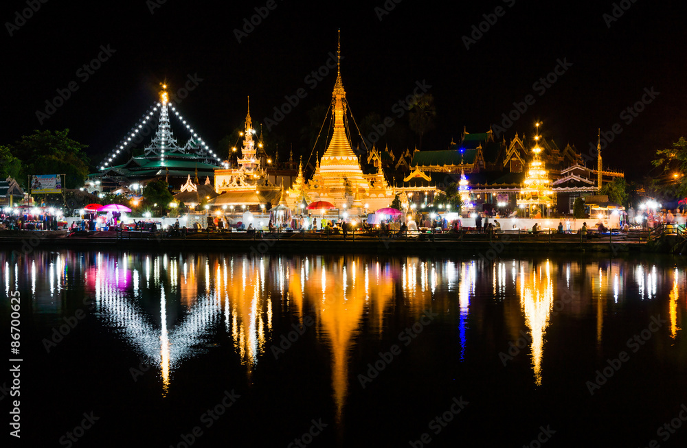 Landscape night scene of Chong Klang and Chong Kham temple Landscape night scene of Chong Klang and Chong Kham temple