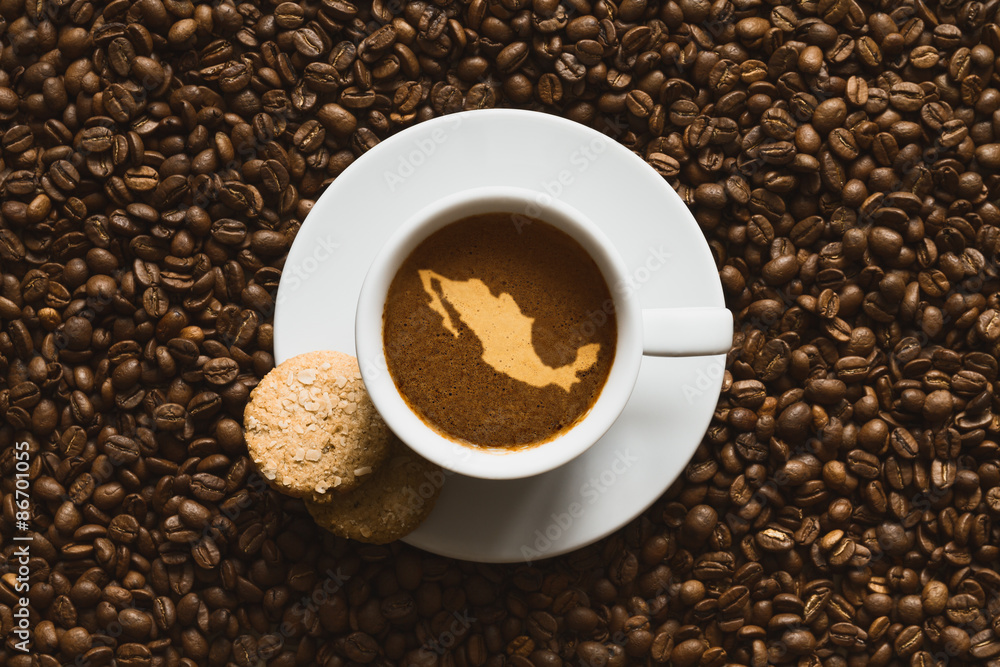 Still life - coffee with map of Mexico