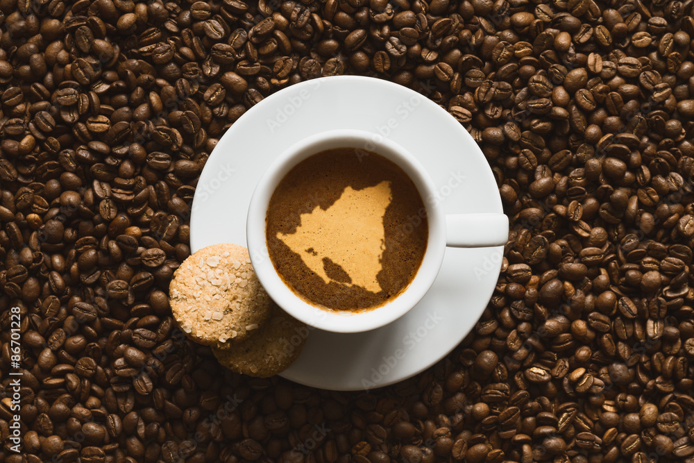 Still life - coffee with map of Nicaragua