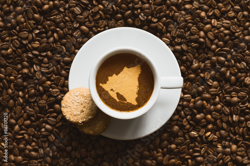 Still life - coffee with map of Nicaragua