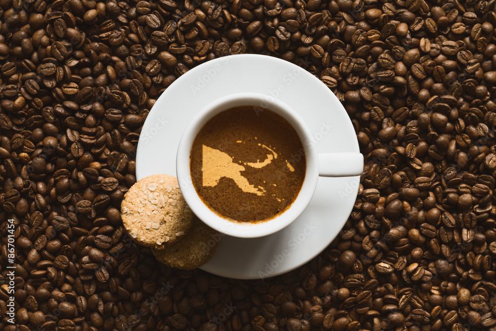 Still life - coffee with map of Papua New Guinea
