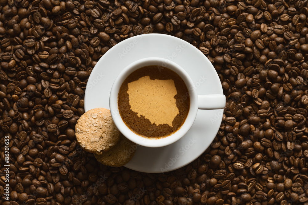 Still life - coffee with map of Poland