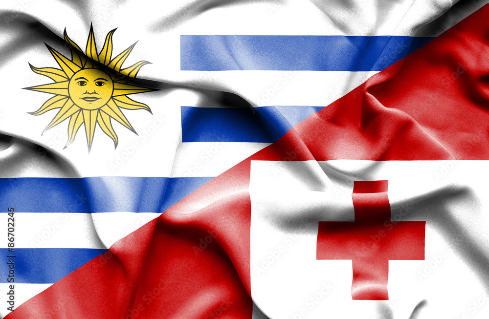 Waving flag of Tonga and Uruguay Waving flag of Tonga and Uruguay