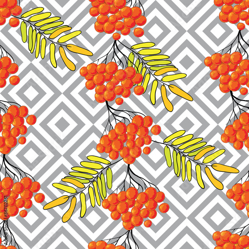 Seamless pattern with rowanberry vector illustration background. Perfect for wallpapers, pattern fills, web page backgrounds, surface textures, textile