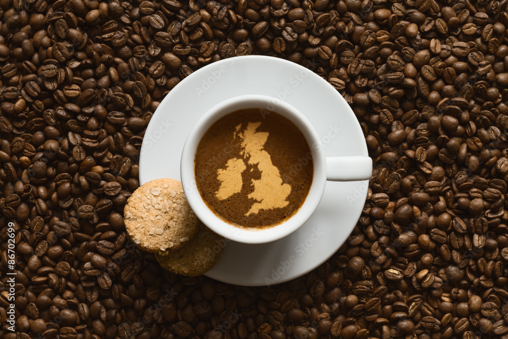 Still life - coffee with map of United Kingdom