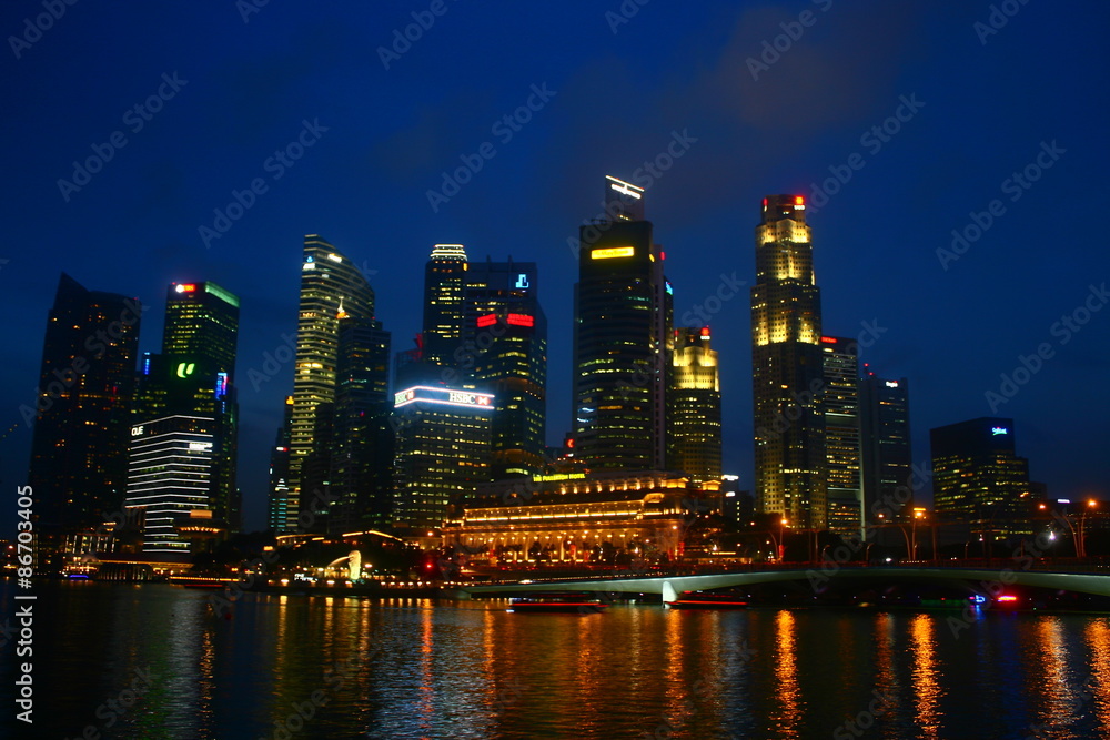 City by night Singapore, Skyline Singapore 2015 , evening night, cityscape