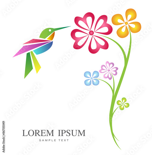 Fototapeta Naklejka Na Ścianę i Meble -  Vector design of hummingbird and flowers on white background