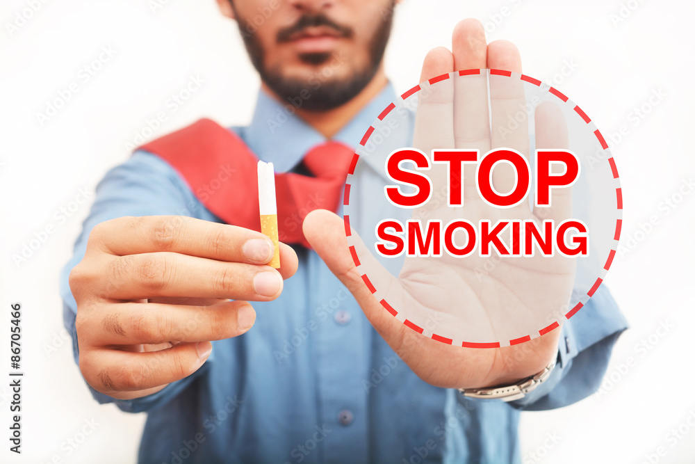 Professional Quit smoking sign Throwing Away cigarette StockFoto
