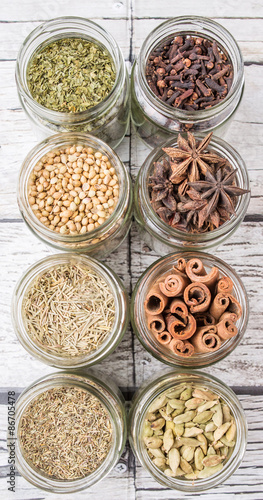 Hers and spices in mason jar