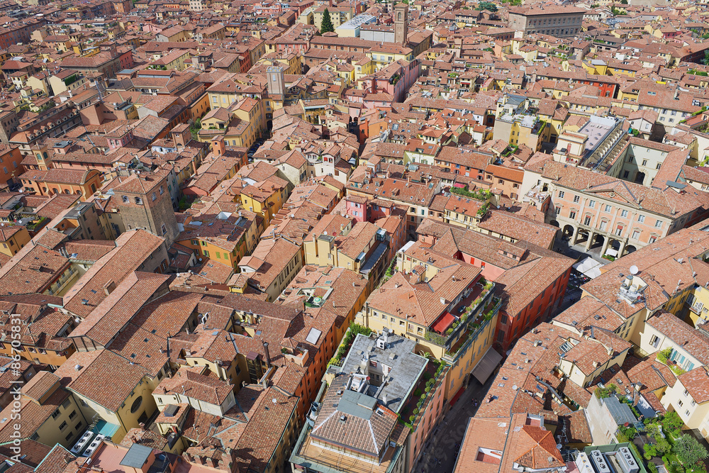 Aerial view to the historical center of the Bologna city, Italy.