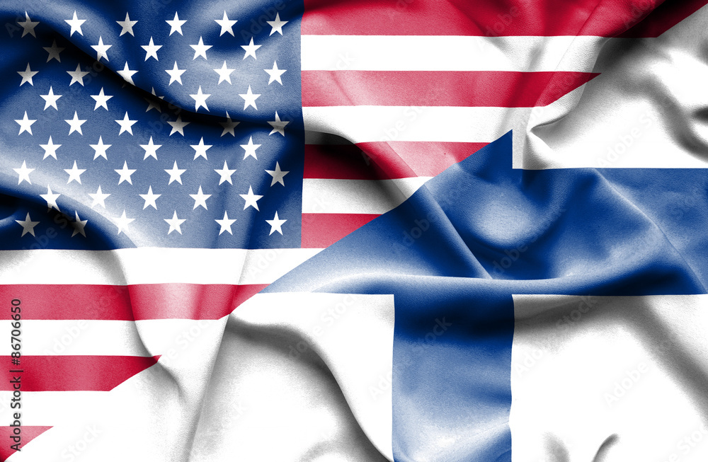 Waving flag of Finland and USA