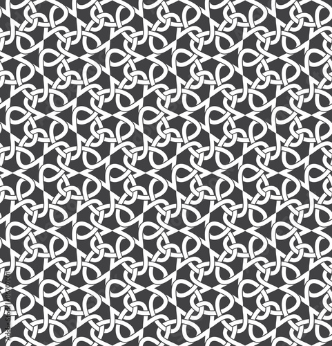 Seamless pattern of intersecting infinities with swatch for filling. Celtic chain mail. Fashion geometric background for web or printing design.