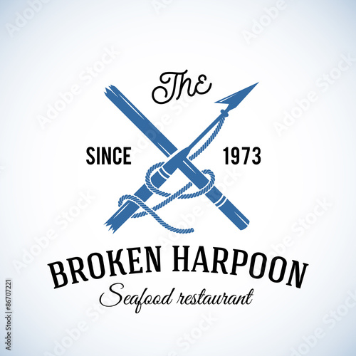 Broken Harpoon Seafood Restaurant Abstract Vector Retro Logo