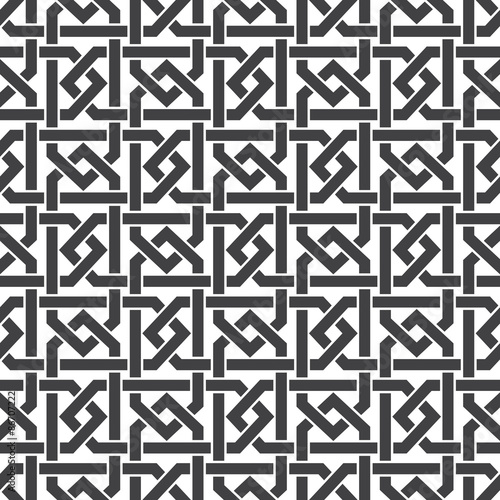Seamless pattern of intersecting hexagonal braces with swatch for filling. Celtic chain mail. Fashion geometric background for web or printing design.