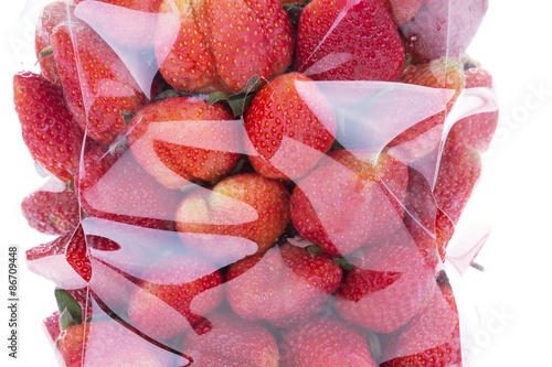 strawberry juicy fruit in plastic bag packaging