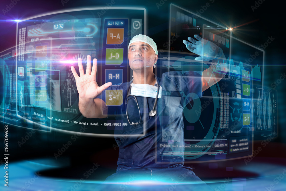 Doctor with screens Doctor with screens