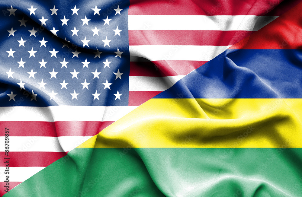 Waving flag of Mauritius and USA Waving flag of Mauritius and USA