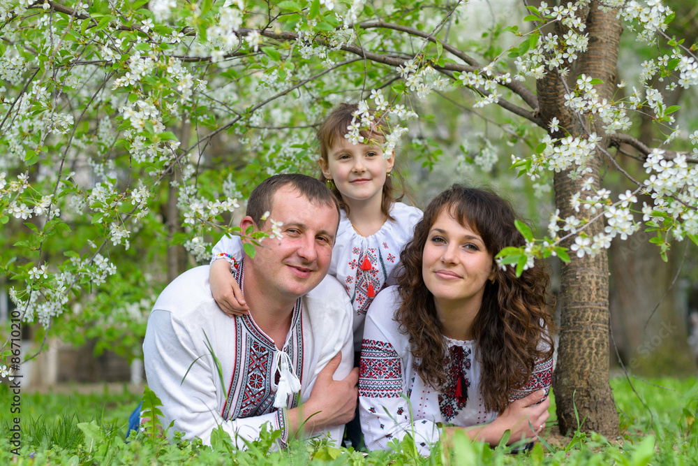 happy Ukrainian family father mother and daughter happy Ukrainian family father mother and daughter