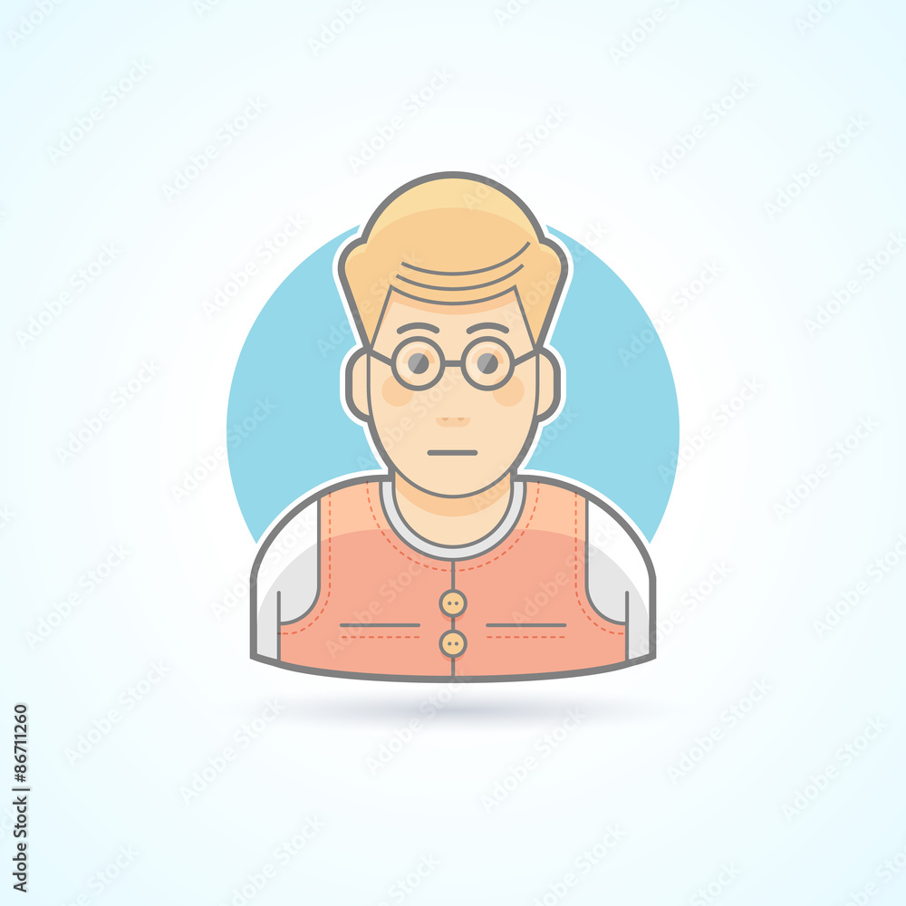 Teacher, nerd, bookworm icon. Avatar and person illustration