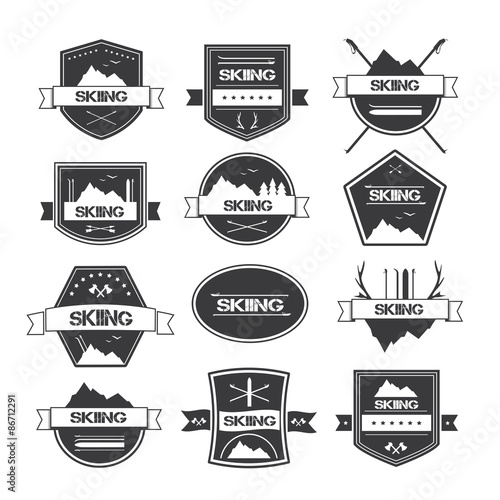 Set of vintage skiing labels