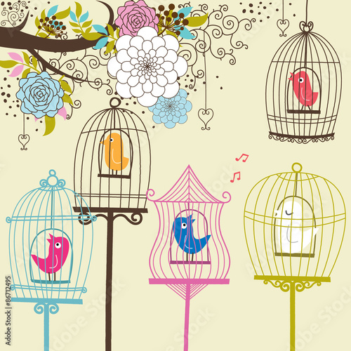 Vintage Flowers and Birdcage