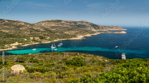 Yachts moored at Gulf of Revellata near Calvi in Corsica