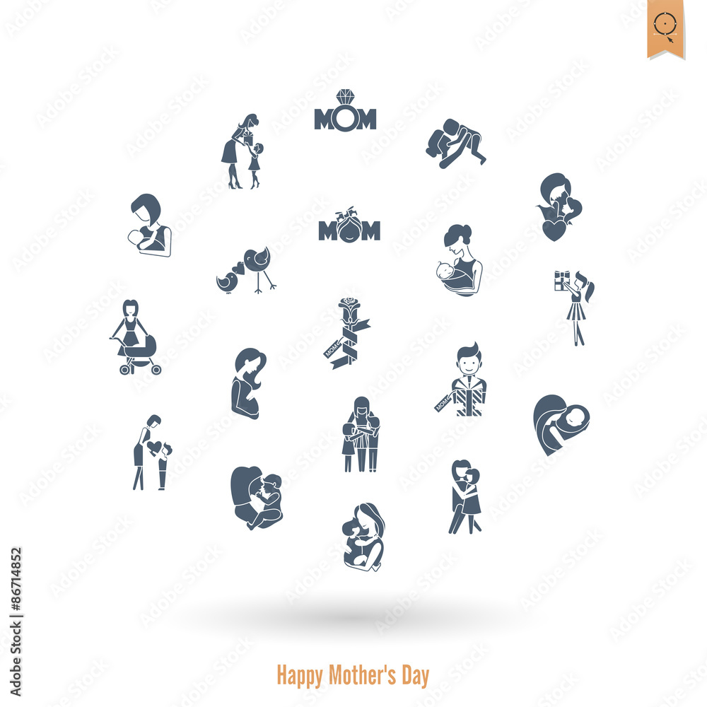 Fototapeta premium Happy Mothers Day Icons