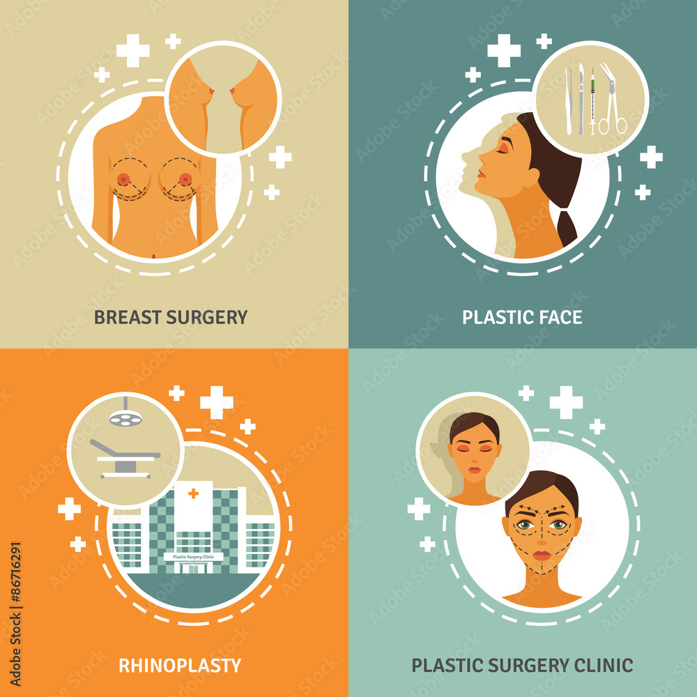 Plastic surgery concept 4 flat icons