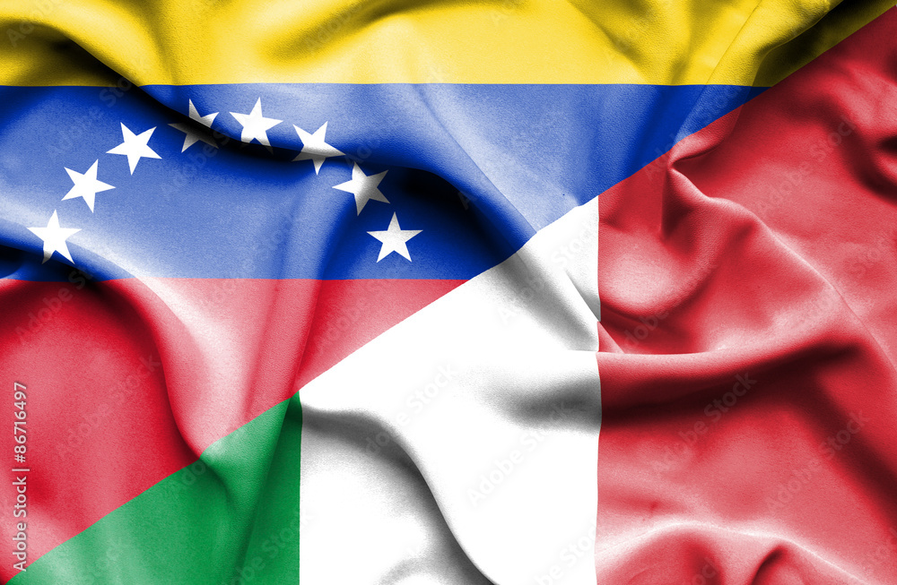 Waving flag of Italy and Venezuela Waving flag of Italy and Venezuela