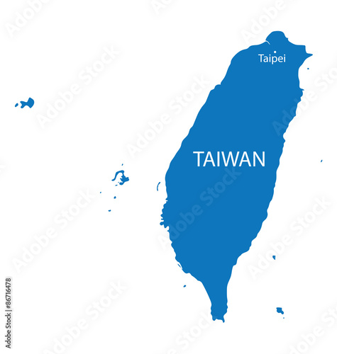 blue map of Taiwan with indication of Taipei