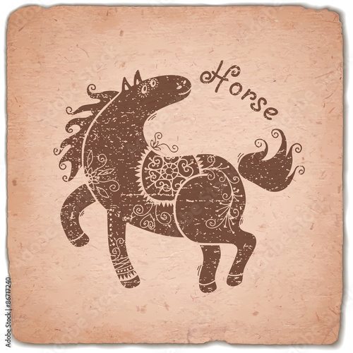 Horse. Chinese Zodiac Sign Horoscope Vintage Card.