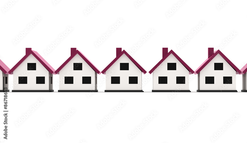 A small houses with pink roof on a white background A small houses with pink roof on a white background