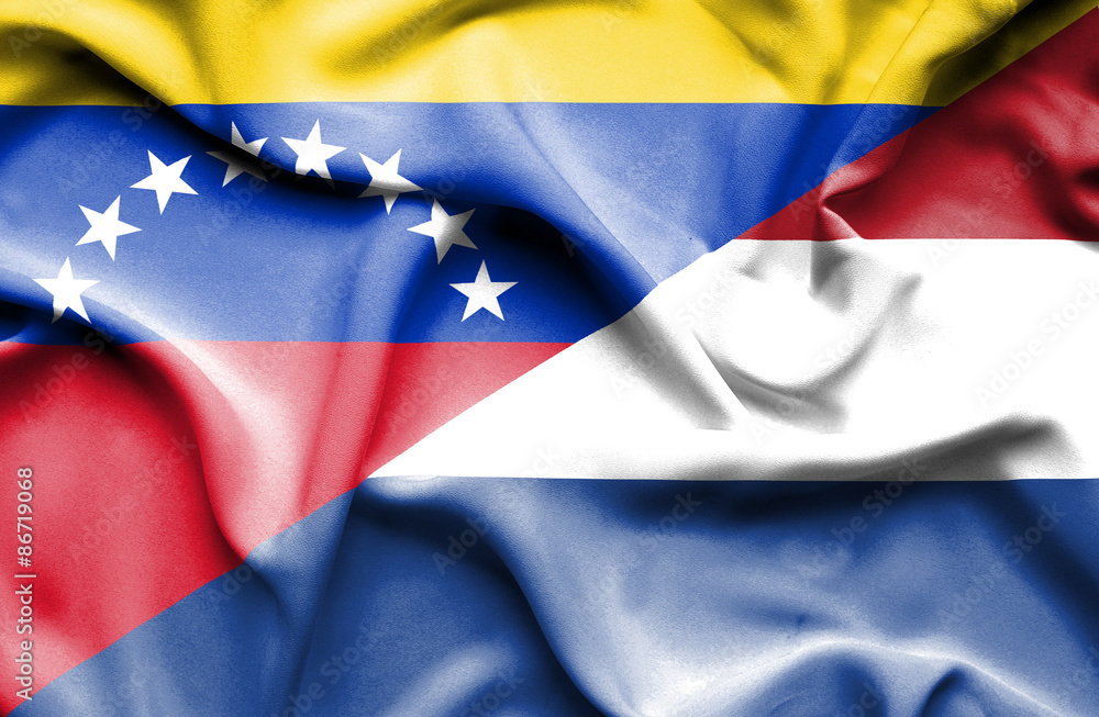 Waving flag of Netherlands and Venezuela Waving flag of Netherlands and Venezuela