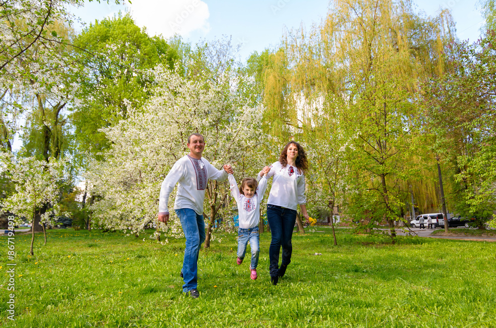 happy Ukrainian family father mother and daughter happy Ukrainian family father mother and daughter