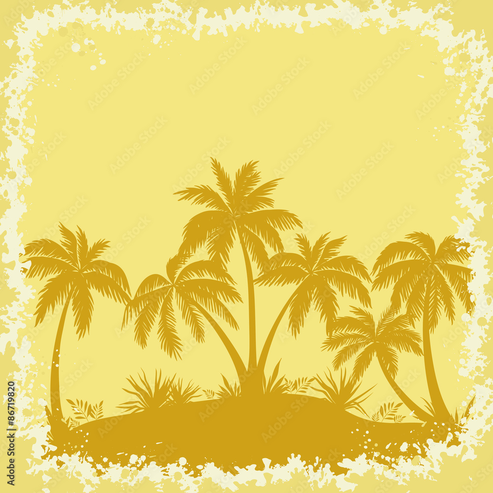 Tropical Palms and Grass Silhouettes Tropical Palms and Grass Silhouettes