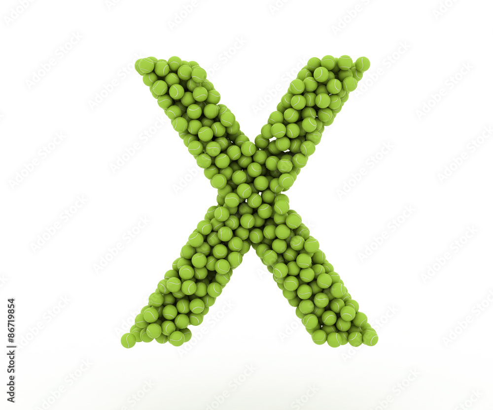 The letter X tennis balls on a white background. The letter X tennis balls on a white background.