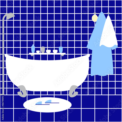 Navy colored bathroom interior