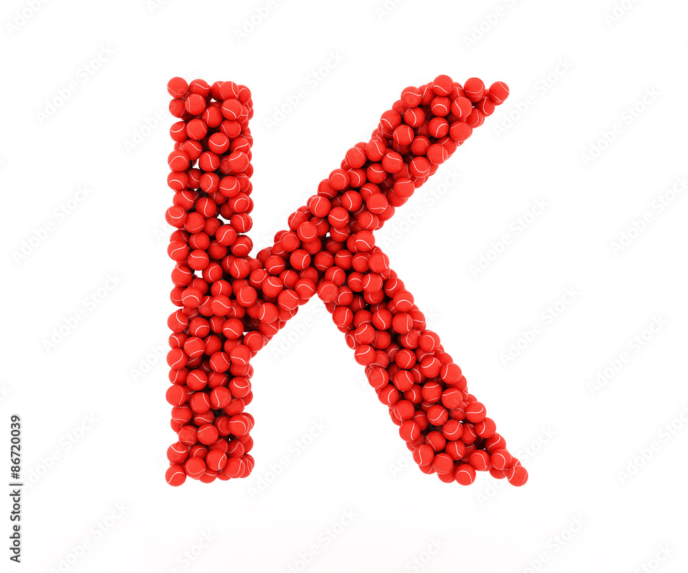 The letter K tennis balls on a white background. The letter K tennis balls on a white background.