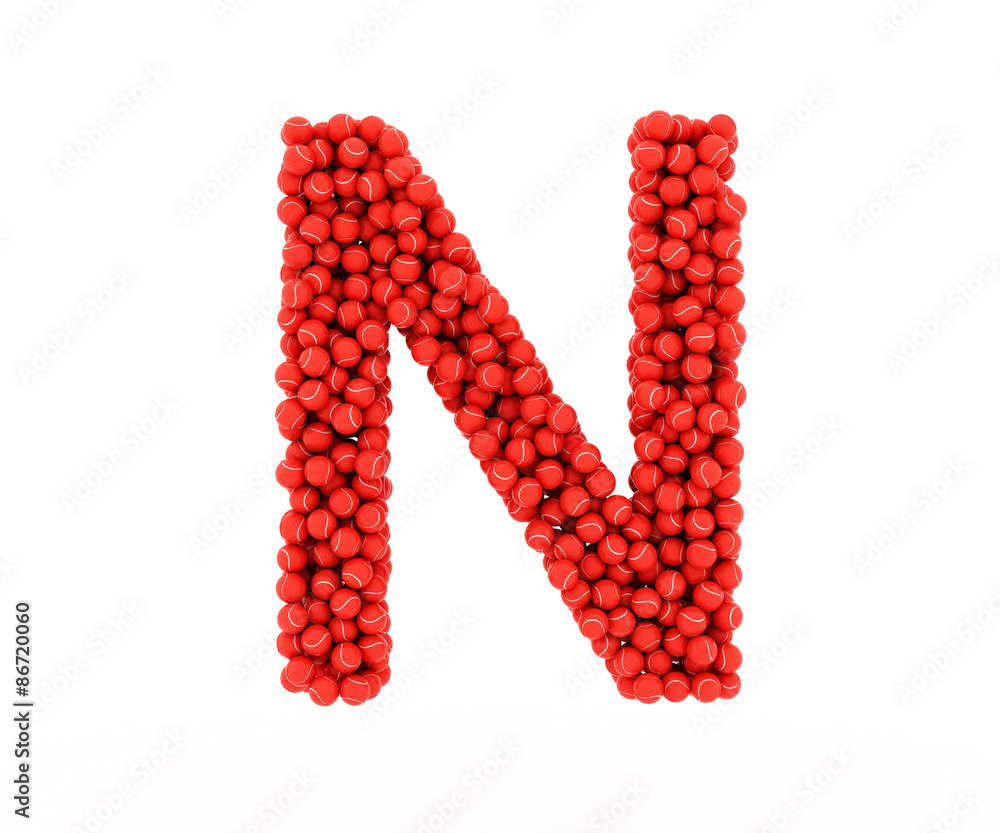 The letter N tennis balls on a white background. The letter N tennis balls on a white background.