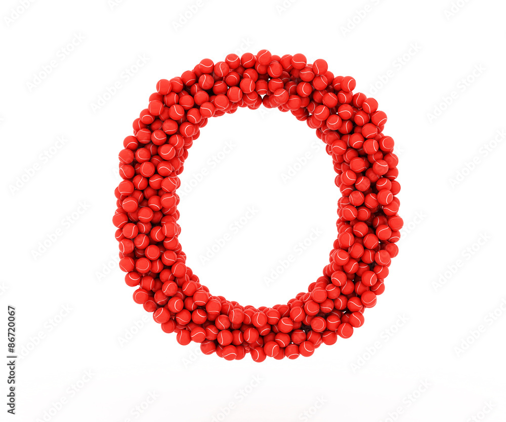 The letter O tennis balls on a white background. The letter O tennis balls on a white background.
