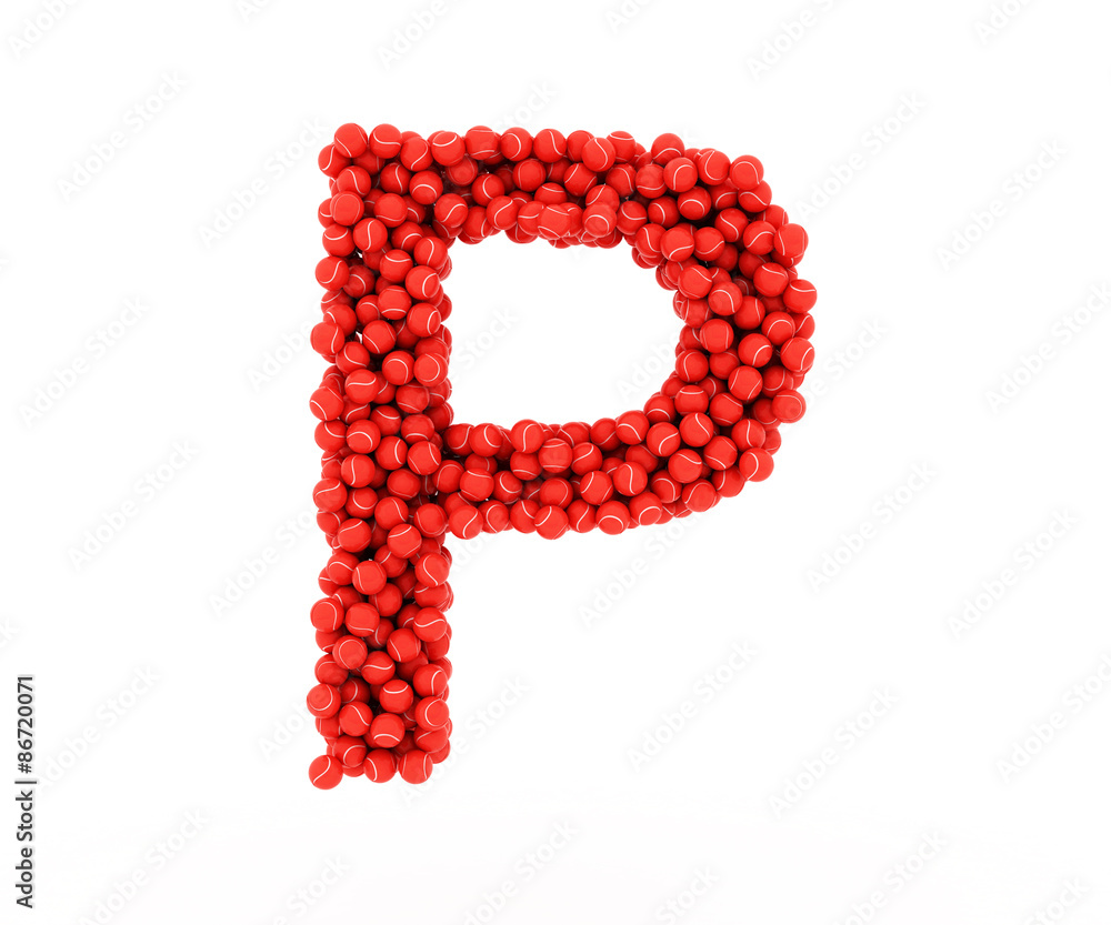 The letter P tennis balls on a white background. The letter P tennis balls on a white background.