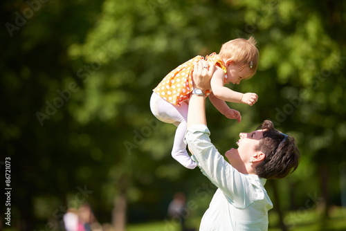 modern mother portrait with kids in park