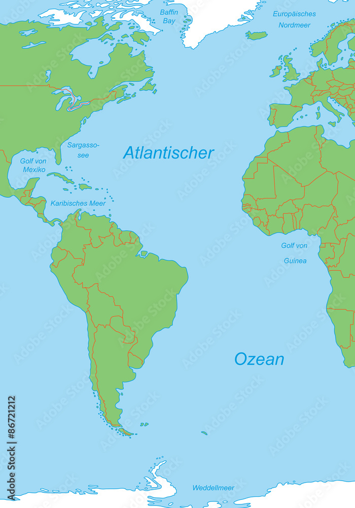 Atlantischer Ozean als Karte