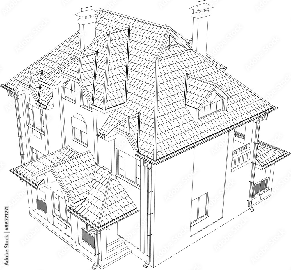 Wire-frame building on the white background. EPS 10. Illustration created of 3d.