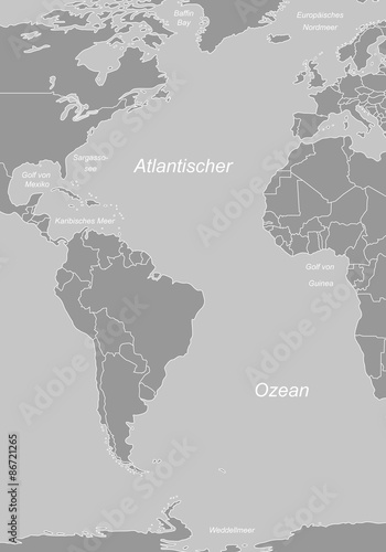 Atlantischer Ozean - Karte in Grau