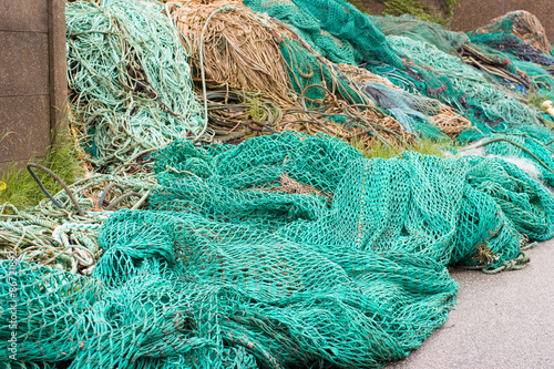 Fisher net background of ropes made of green nylon