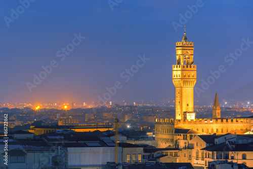 Palazzo Vecchio at twilight in Florence, Italy