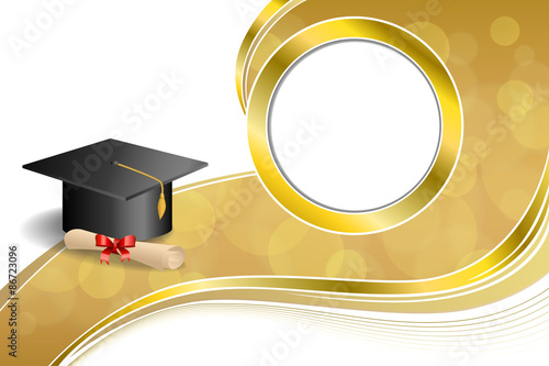 Background abstract beige education graduation cap diploma red bow gold circle frame illustration vector